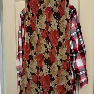 Floral Camouflage Dress with Plaid Shirt